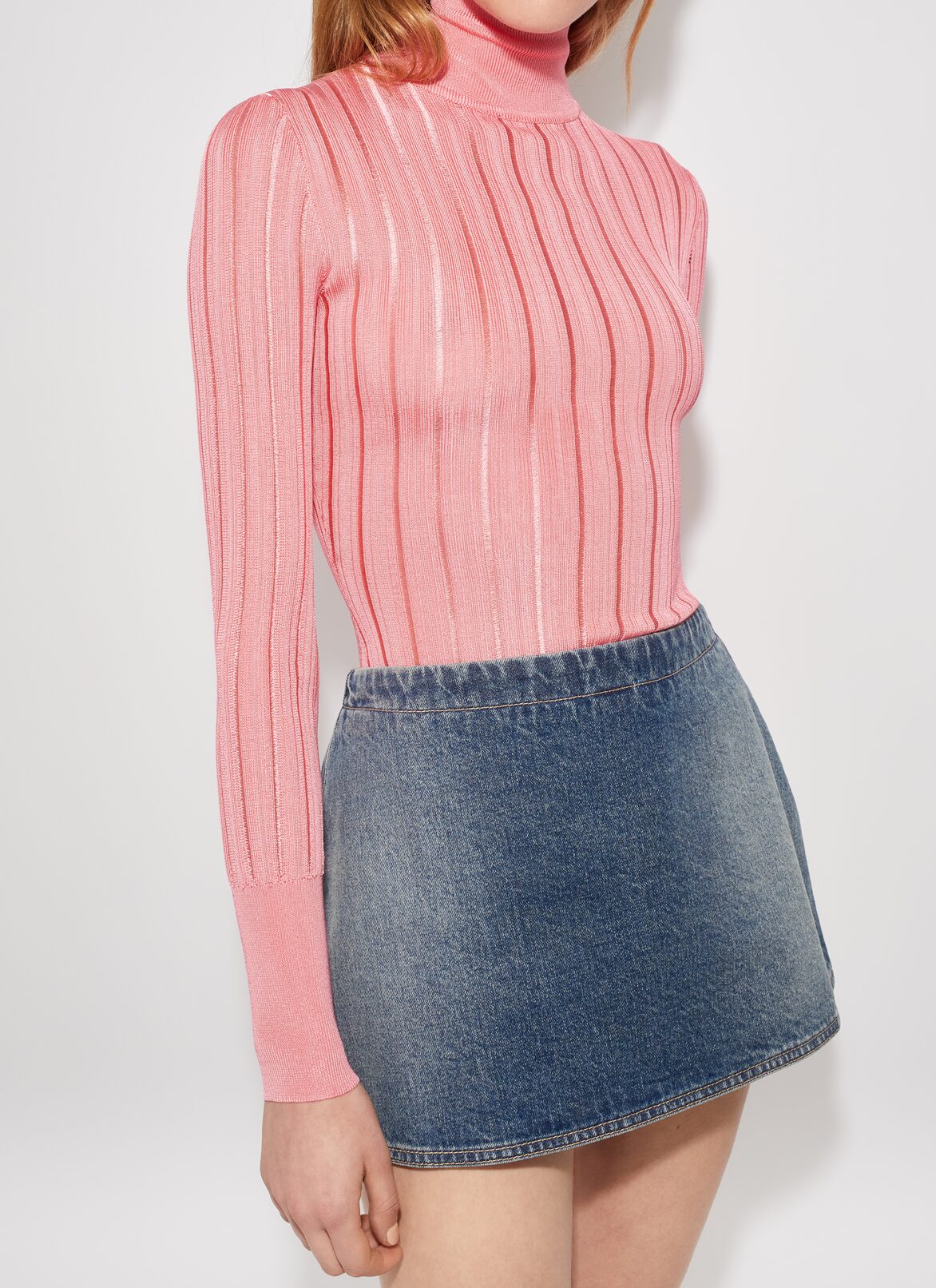 Shiny crinoline turtleneck ALAÏA PINK SHINY CRINOLINE TURTLENECK